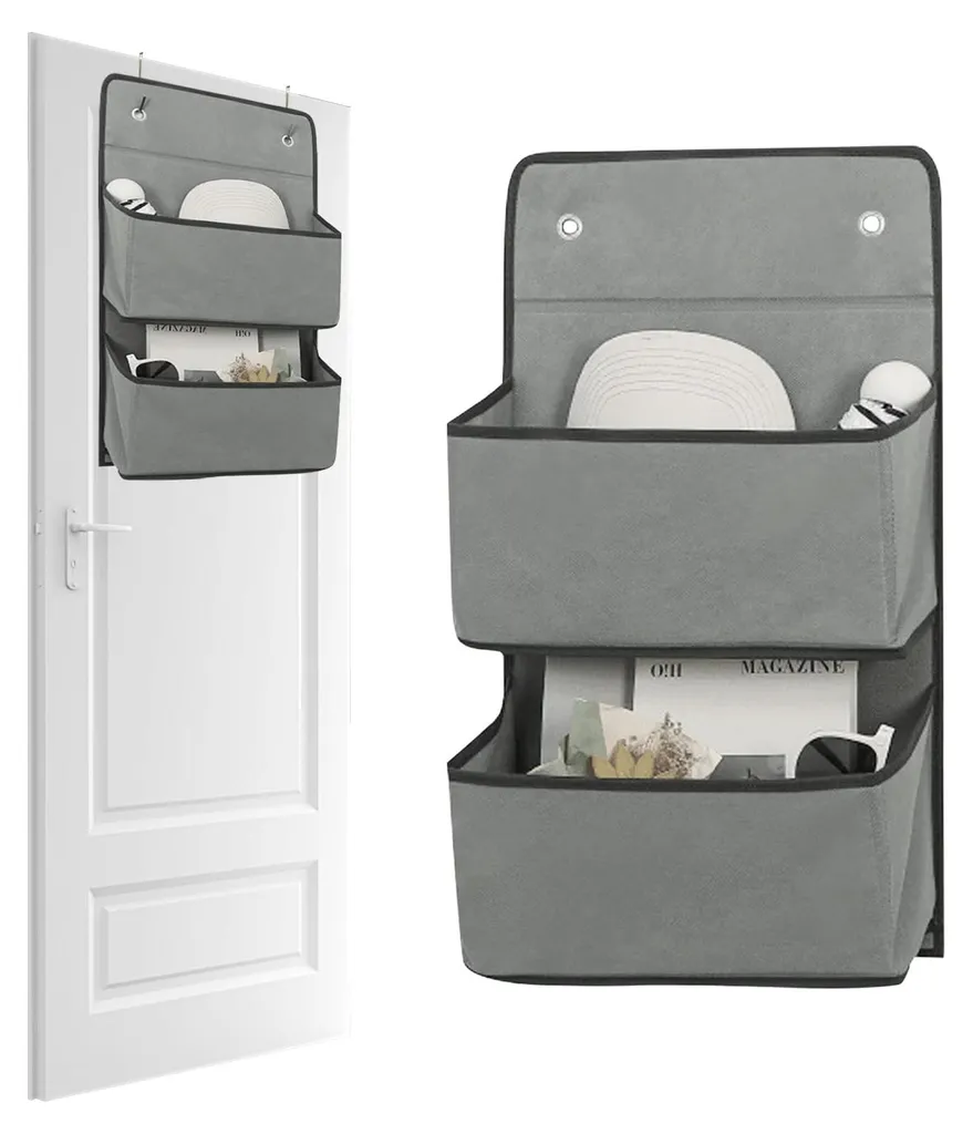 Rangement de porte à 2 compartiments et étagère suspendue grise pliable