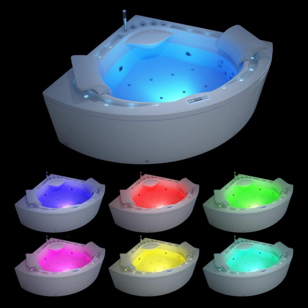 Luxus LED Whirlpool Badewanne SET 160x160 +Hydrojet +Heizung +Ozon Neustes Modell