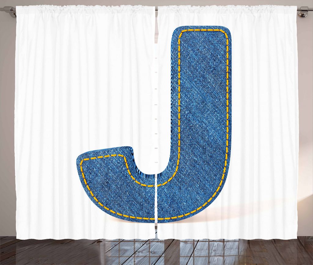 ABAKUHAUS Buchstabe J Rustikaler Vorhang, Thema Themed Entwurf, Wohnzimmer Universalband Gardinen mit Schlaufen und Haken, 280 x 175 cm, Blau