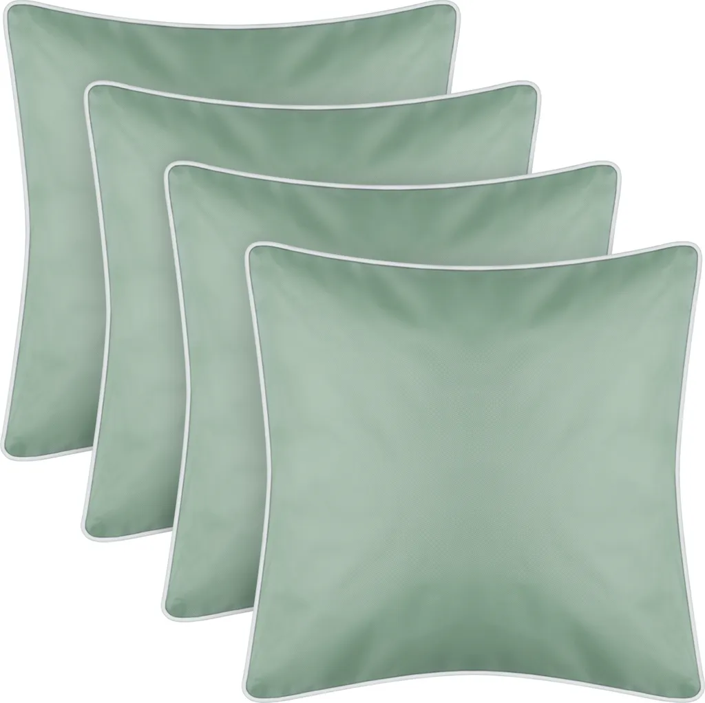 Coussins d'extérieur vert menthe avec passepoil blanc - Lot de 4