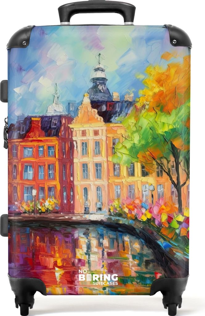 NoBoringSuitcases.com Großer Koffer - Ölgemälde - Amsterdam - Kunst - Farbenfroh - Kombinationsschloss TSA - Hartschalen Trolley 4 Rollen - 72...