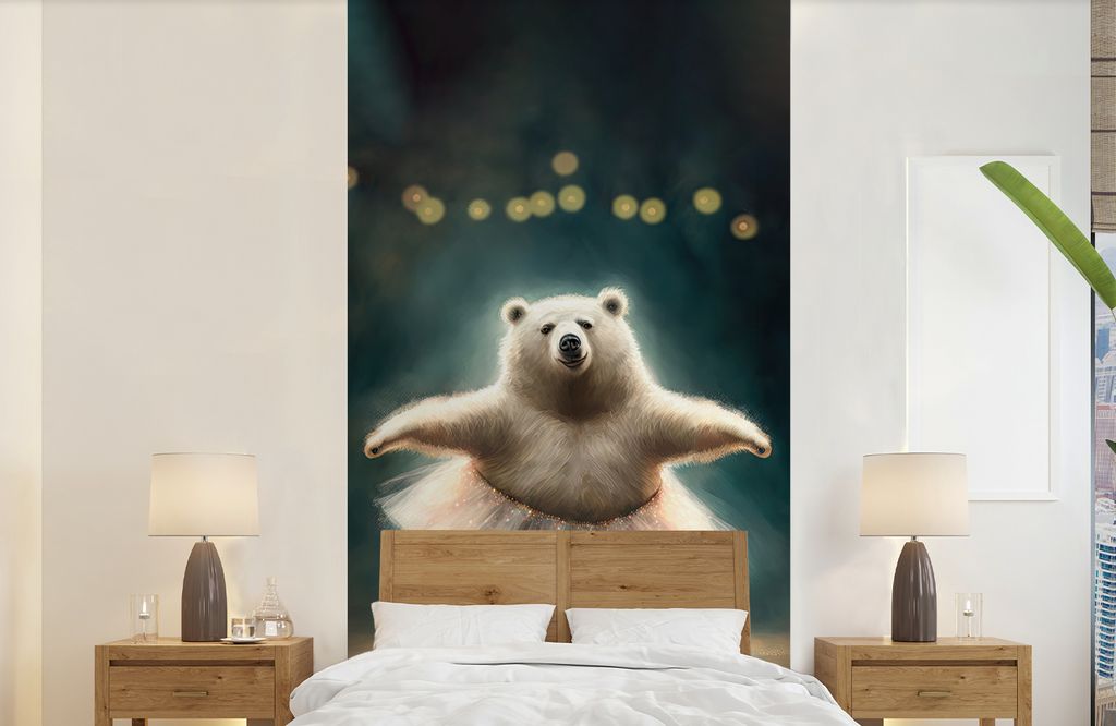 MuchoWow Fototapete für Wohnzimmer oder Schlafzimmer Wandtapete Vinyl Motivtapete Bär - Rock - Ballett - Porträt - Tiere - Kinder - 120x240 cm...