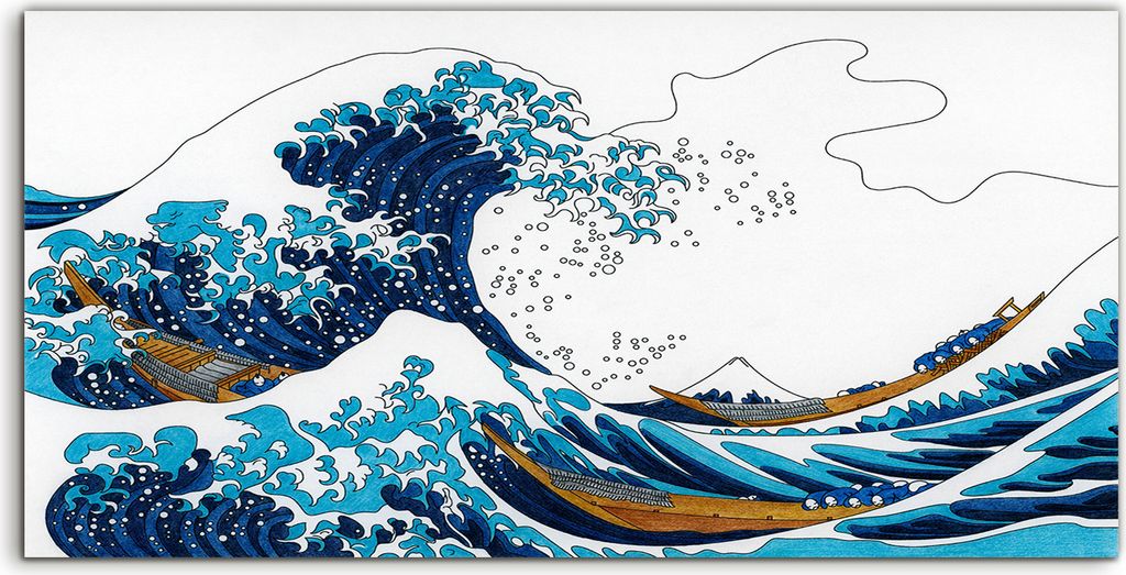 Coloray Acrylbild 140x70 Wandbild Acrylbilder Japanische Kunst Meereswellen