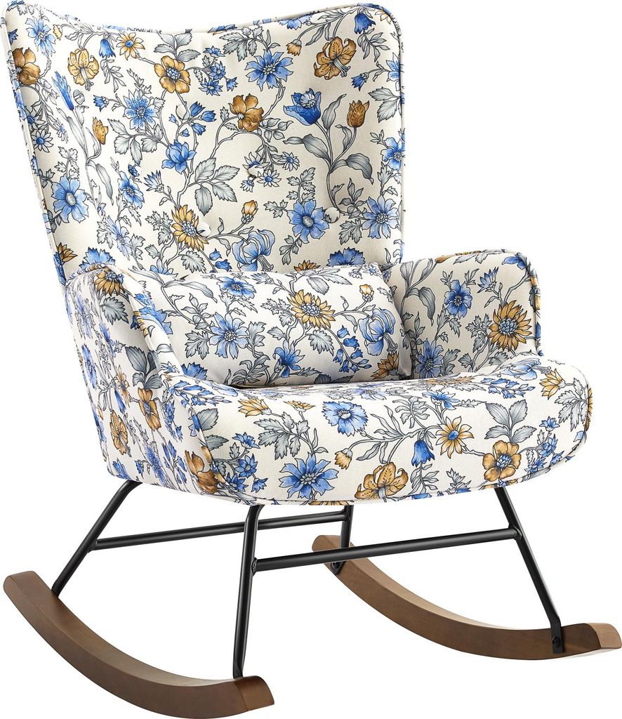 HomeMiYN Schaukelstuhl, Metallrahmen, Holzsockel, kleine Gänseblümchen