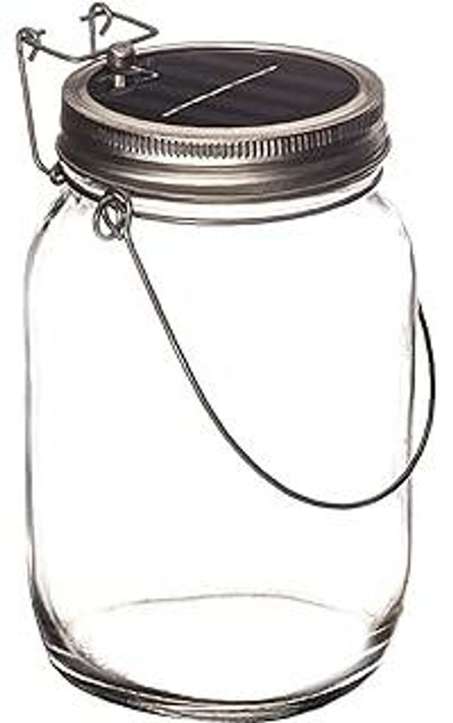 LED Solarlampe im Einmachglas, Solarlaterne als perfekte Gartenleuchte - Solar Sun Jar, Sonnen Hängeleuchte aus Glas - Solarglas mit extra langer ...