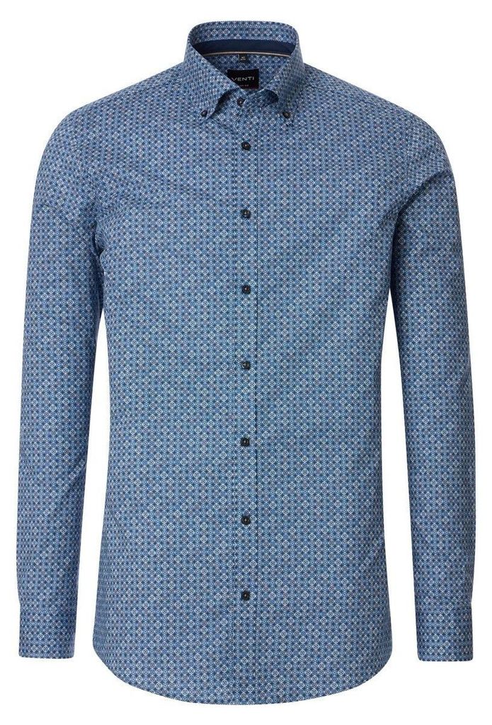 VENTI Herren Businesshemd Langarm Button-Down Blau gemustert 40