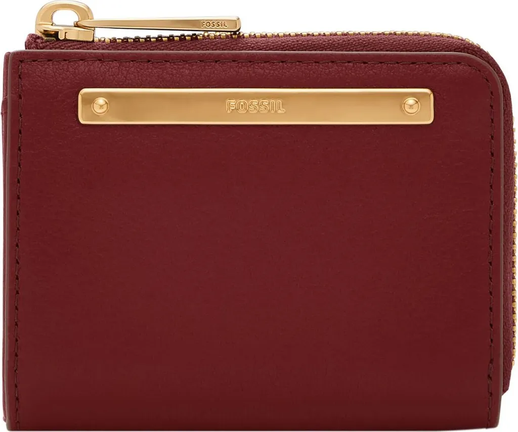 Petit portefeuille porte-clés zippé en cuir Fossil Liza Scarlet rouge