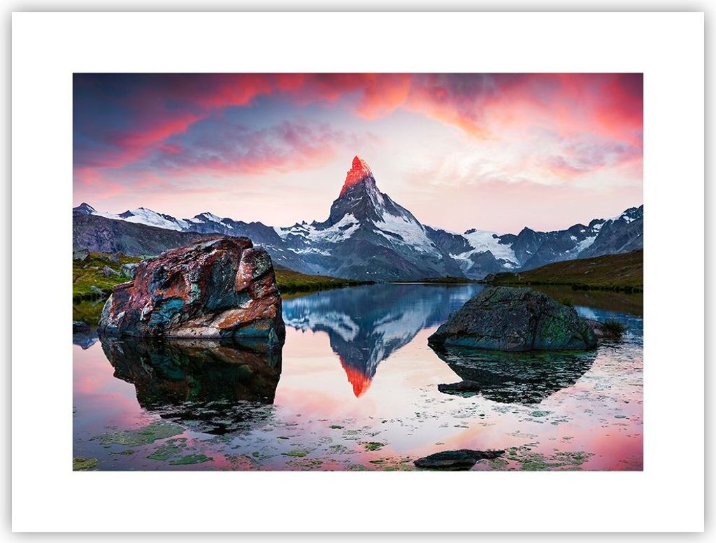 Poster - Poster ohne Rahmen - Berge Felsen Wasser - 40x30 cm - Wand Bild - Wanddeko - Wandbilder - Kunstposter - Wandposter - Bilder - Kunstdruck -...
