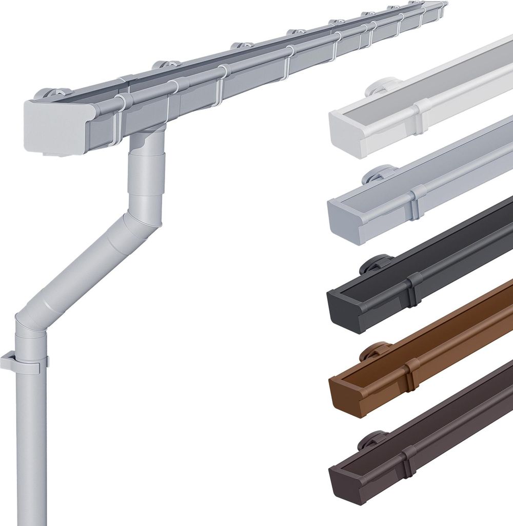 INEFA Dachrinnen Set Gartenhaus, NW68 / 68mm Kastenrinne 2 x 3m Grau Regenrinnen PVC für Pultdach, Germany