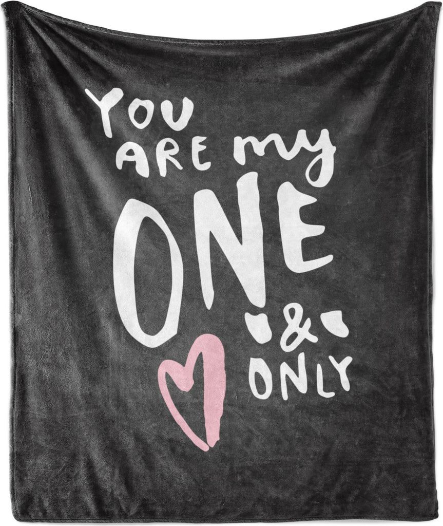 ABAKUHAUS Ein und nur sagen Weich Flanell Fleece Decke, Bold Typographie mit Herz Zeichnung Valentinstag-Muster, 175 x 230 cm, Dunkelgrau Rose Weiß