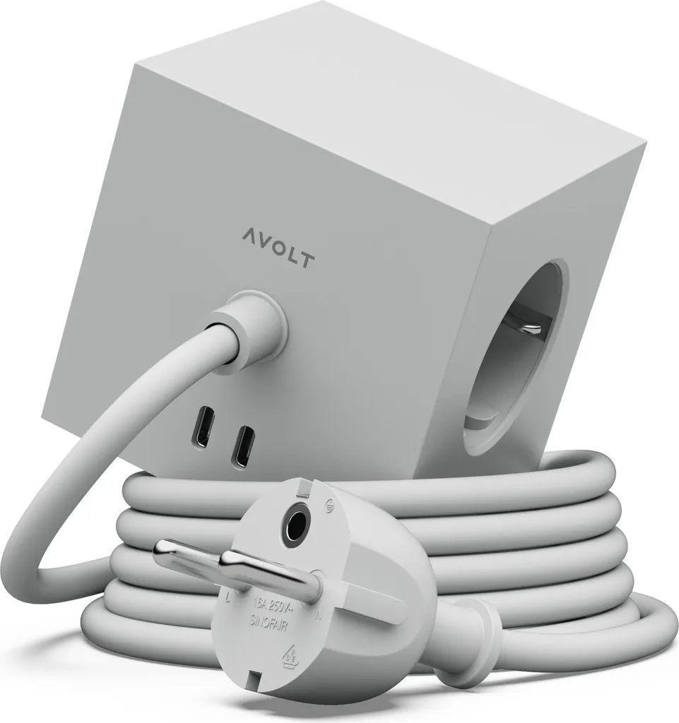 Chargeur Secteur Design Square 1 AVOLT - Multiprise USB Grise 1,8m