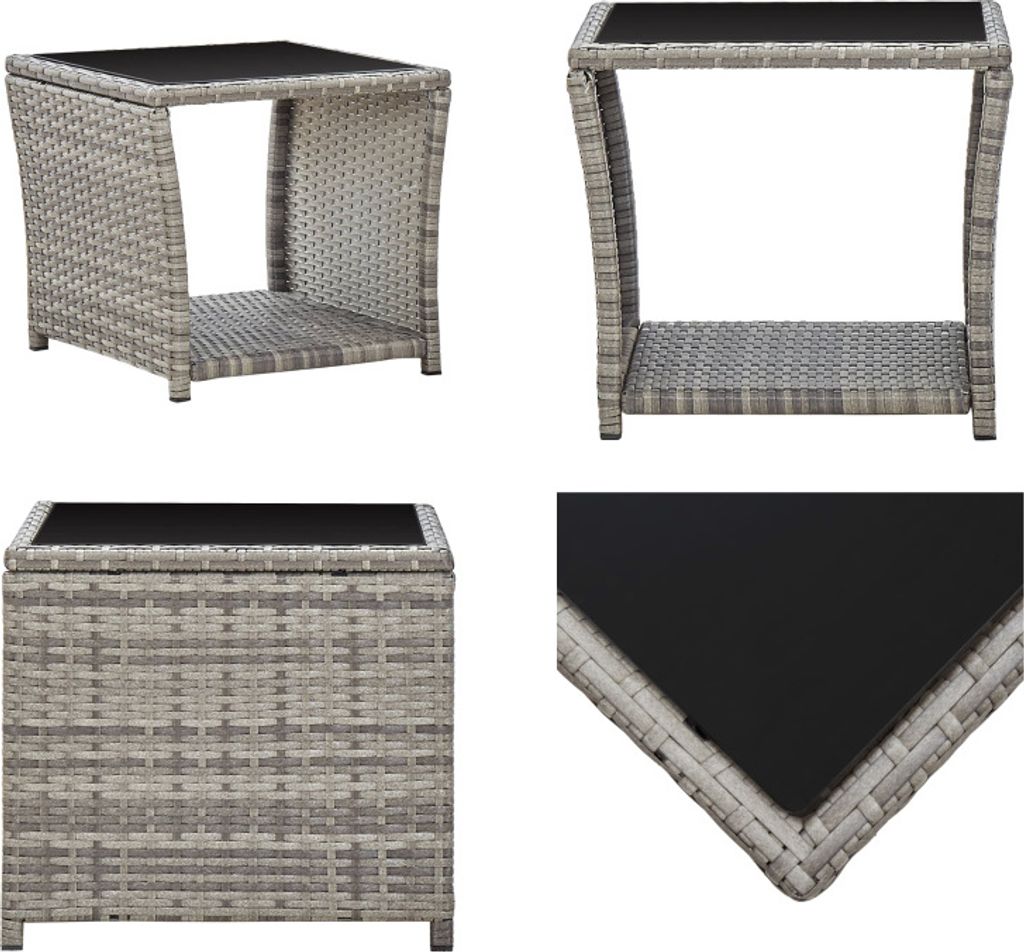 vidaXL Couchtisch Grau 45 x 45 x 40 cm Poly Rattan und Glas - Couchtisch - Couchtische - Beistelltisch - Beistelltische