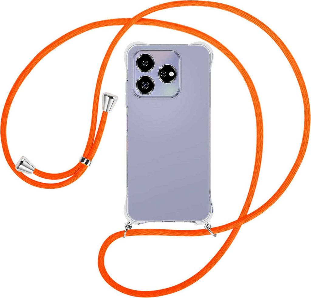 Handykette Backcover-Schutzhülle mit Band (Metall silberfarben) für ZTE Axon 60 4G/Blade V60 4G - neonorange