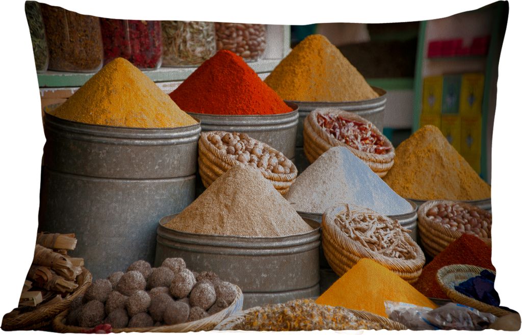 MuchoWow Outdoor Kissen - Kräuter - Ton - Gewürze - Gelb - Braun - 50x30 cm - Wetterfest - Lounge Kissen - Sofa kissen - Wohnzimmer Dekoration