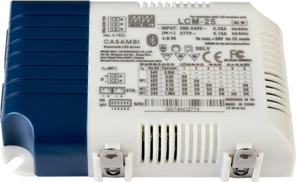 Alimentation LED Anti-Scintillement Casambi Meanwell LCM-25BLE IP20