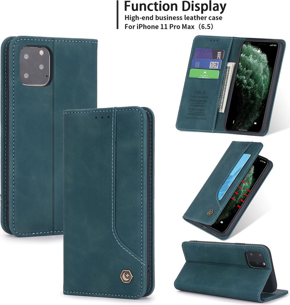 iPhone 11 Pro Max Hülle, LaimTop Retro Kunstledertasche Schutzhülle mit Kartenfach Standfunktion für iPhone 11 Pro Max Blau