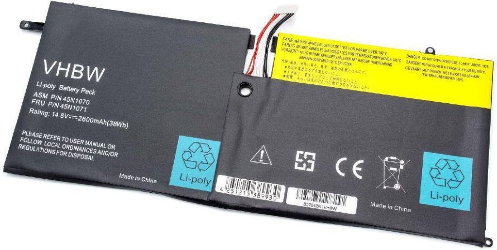 vhbw Akku Ersatz für Lenovo 45N1071, 45N1070 für Notebook (2600 mAh, 14,8 V, Li-Polymer)