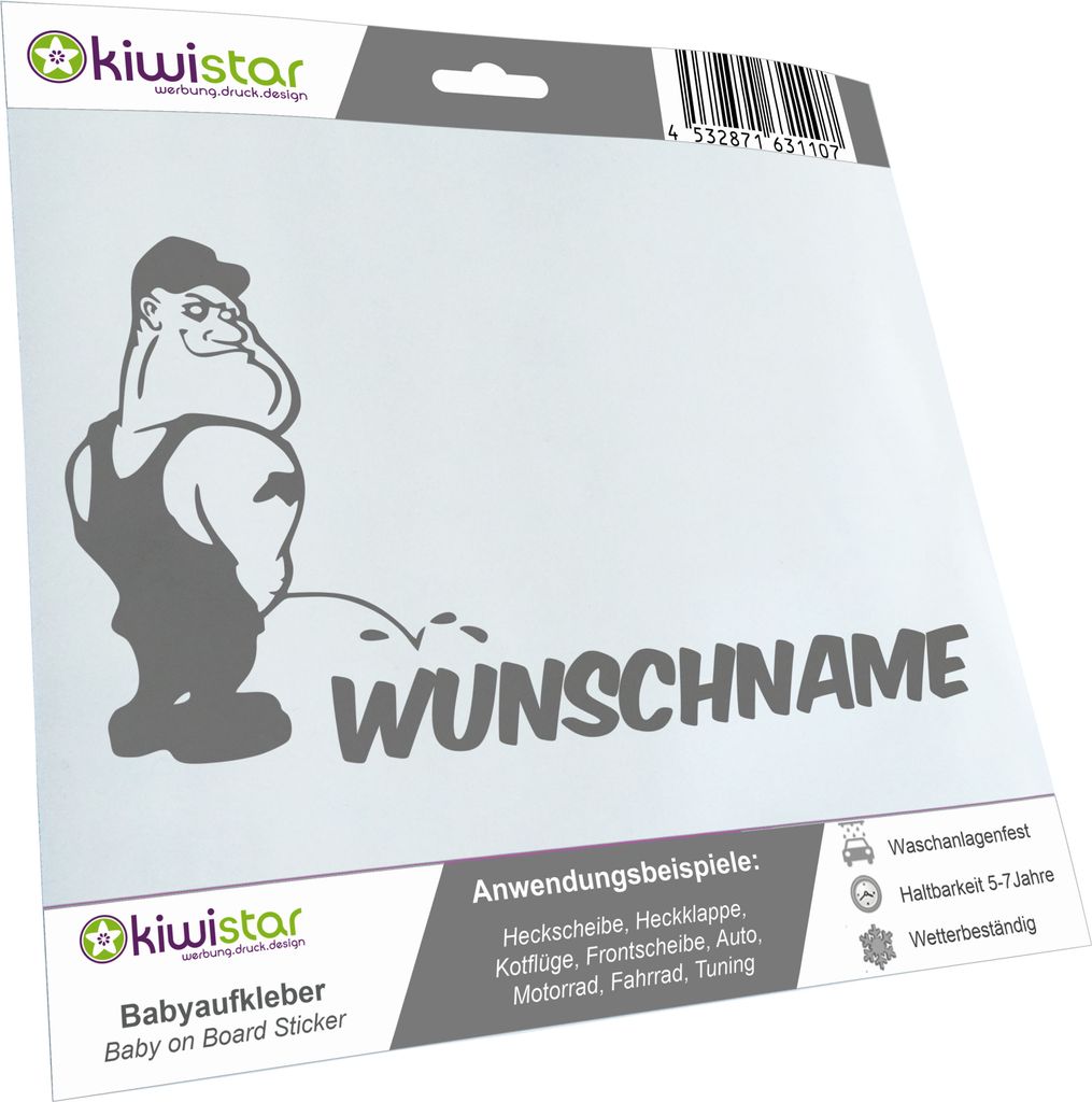 Kiwistar - Autoaufkleber - Piss on Wunschname - Muskelmann - 16 cm - schwarz - Pissmännchen - Aufkleber für Auto, Laptop, Fahrrad, LKW, Motorrad ...