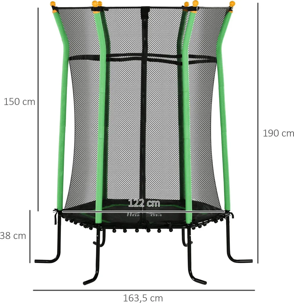 Trampoline enfant Ø 163 cm avec filet de sécurité vert - Hauteur 190 cm