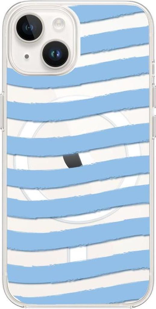 iPhone 13 Mini Hülle mit MagSafe, Transparent, Silikon Flexi, Blaue Streifen