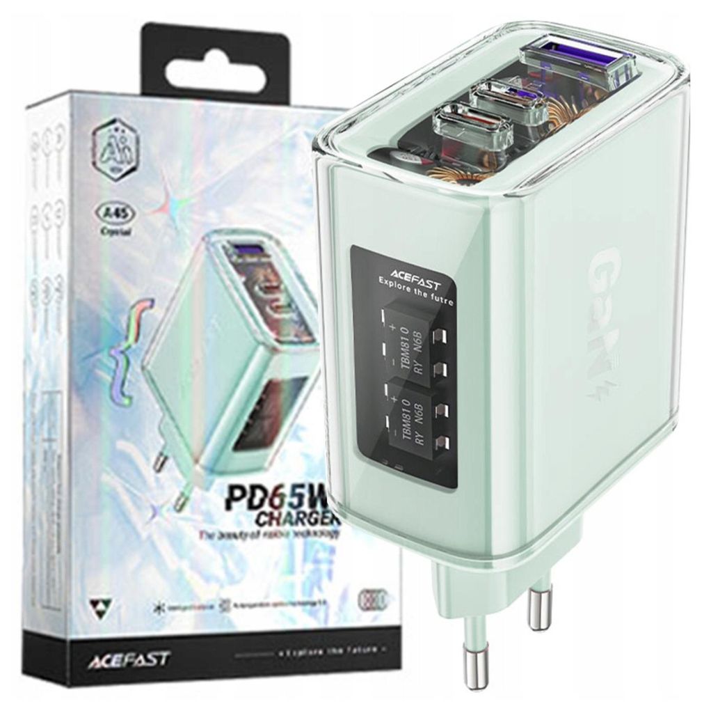 Cargador de red Acefast GAN de 65W con 3 puertos (1 USB, 2 Imagen del producto 