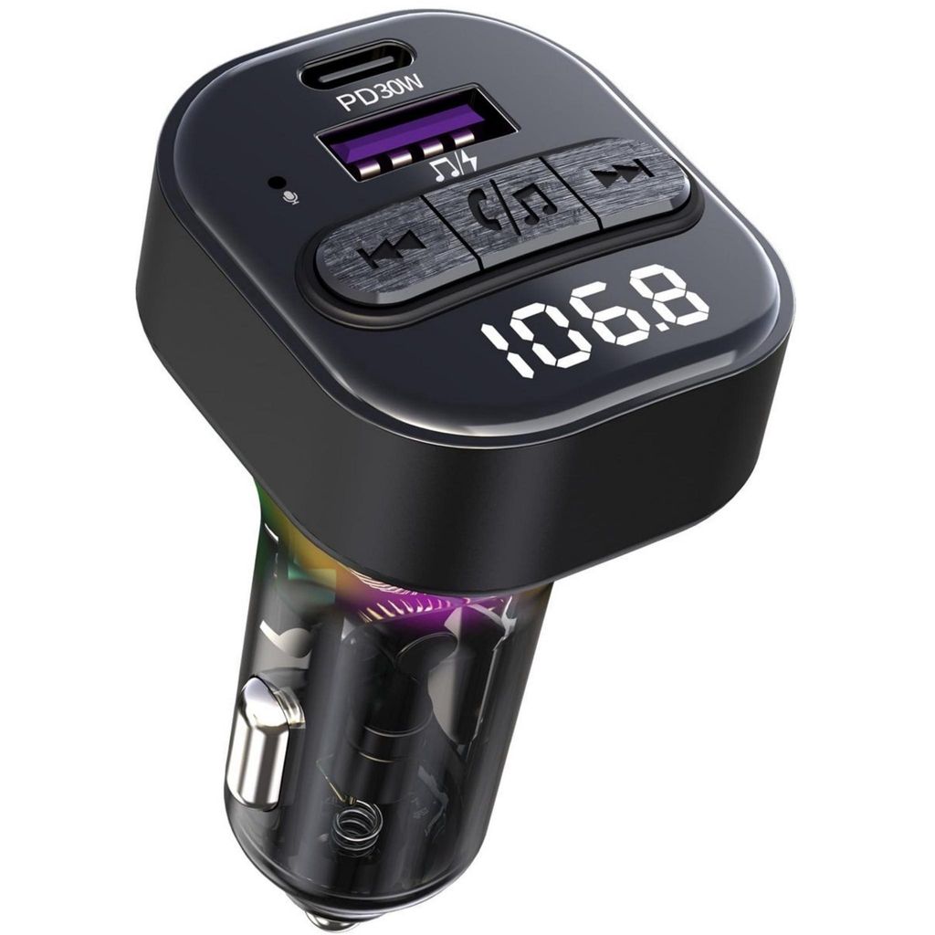 Bluetooth 5.3 FM Transmitter für Auto – Type-C PD 30W & QC3.0 USB – MP3, Freisprechen, LED