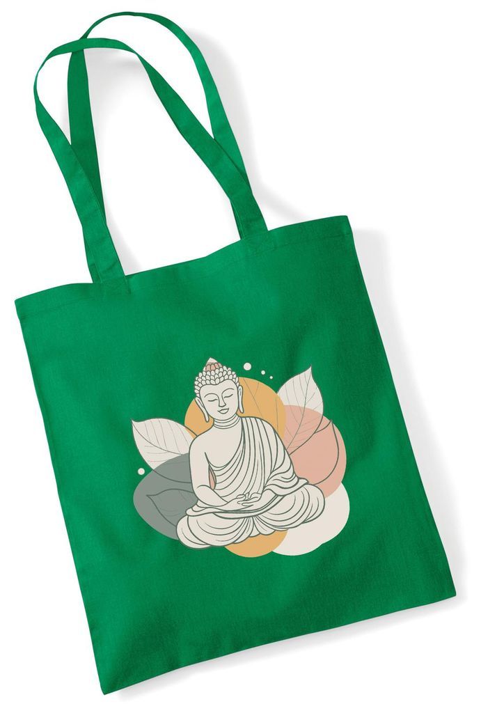 Huuraa Jutebeutel Buddha Buddhismus 10 Liter Kelly Green Baumwolle Tasche Geschenkidee