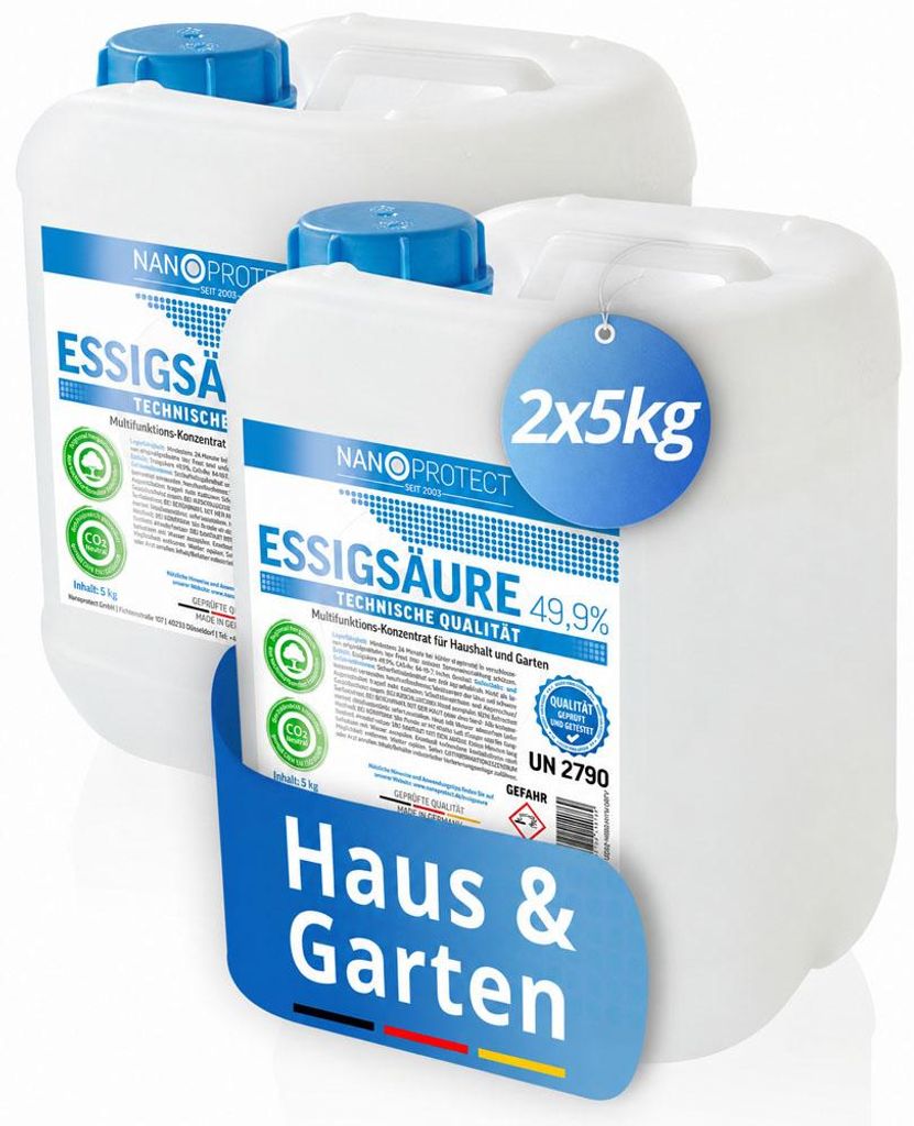 Nanoprotect Essigsäure Klimaneutral - 10 kg | 49,9% | Nachhaltig und CO2 neutral | Ideal als Reiniger und Entkalker | Für Haus und Garten