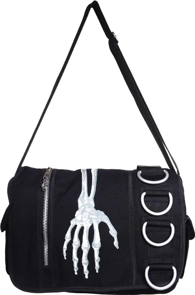 Sac à bandoulière pour festival gothique main de squelette BBN736 Noir