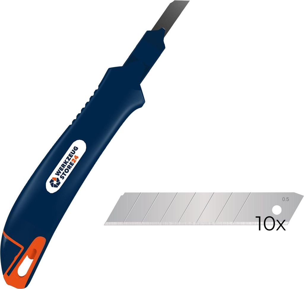 WS24 Cuttermesser 2K Griff 9 mm Abbrechklingen schwarz inkl. 10x Ersatzklingen 9mm - WS24-100069-Set