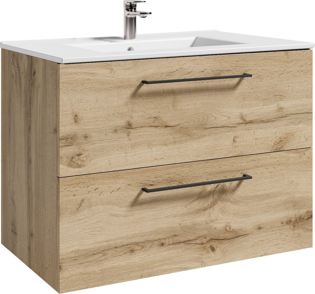 Badezimmermöbel-Set Belem 80 x 45 cm - Eiche - Badezimmerschrank mit Waschbecken