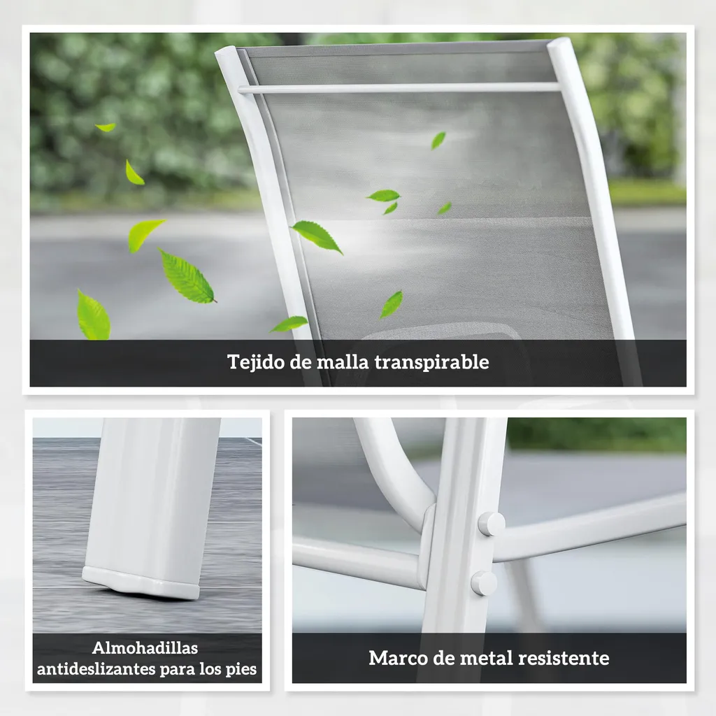 Chaises de terrasse minimalistes gris clair, structure empilable robuste