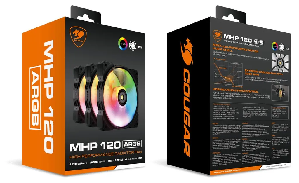 Kit Ventilateurs de Boîtier 120mm Cougar MHP 120 ARGB Noir Tri-Pack - 9