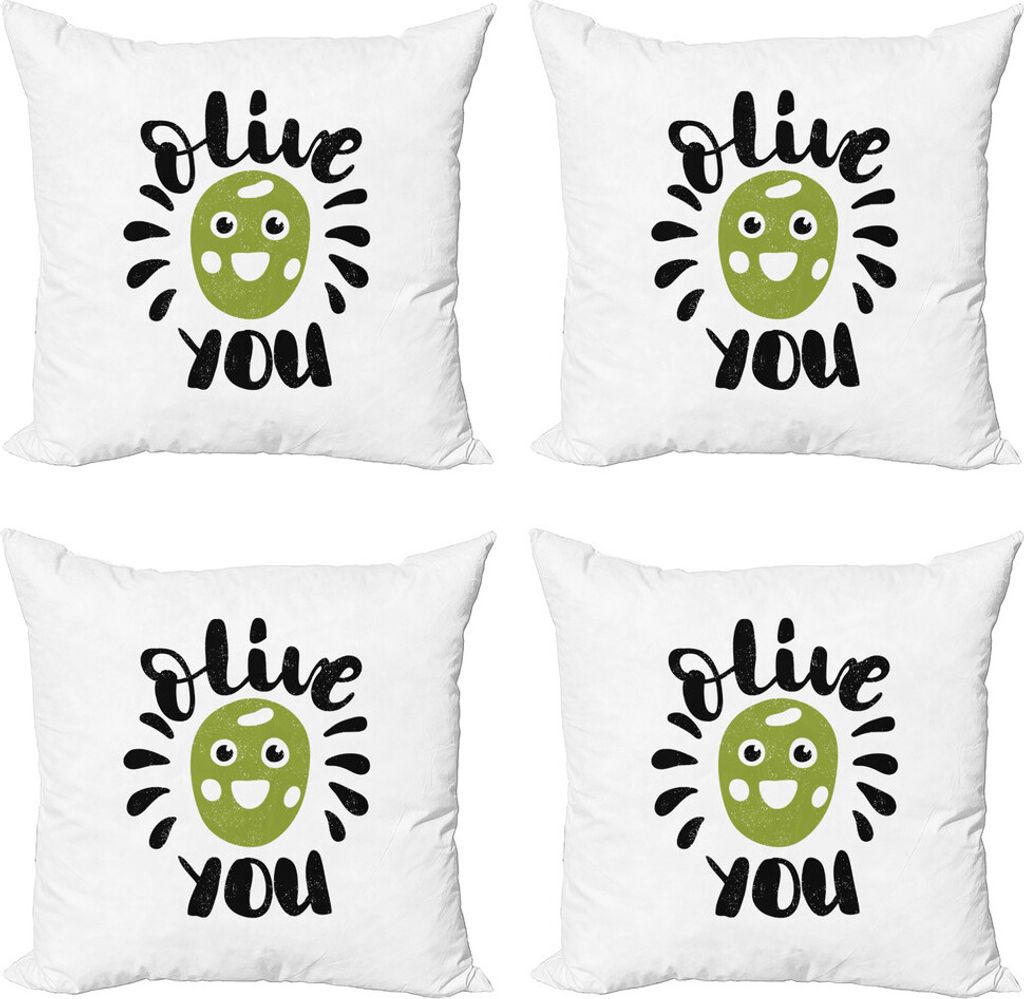 ABAKUHAUS Sprichwort Kissenbezug Set (4 Stück), Olive Sie Lustige Grunge, Moderner Doppelseitiger Digitaldruck, 60 cm x 60 cm, Olive Green White