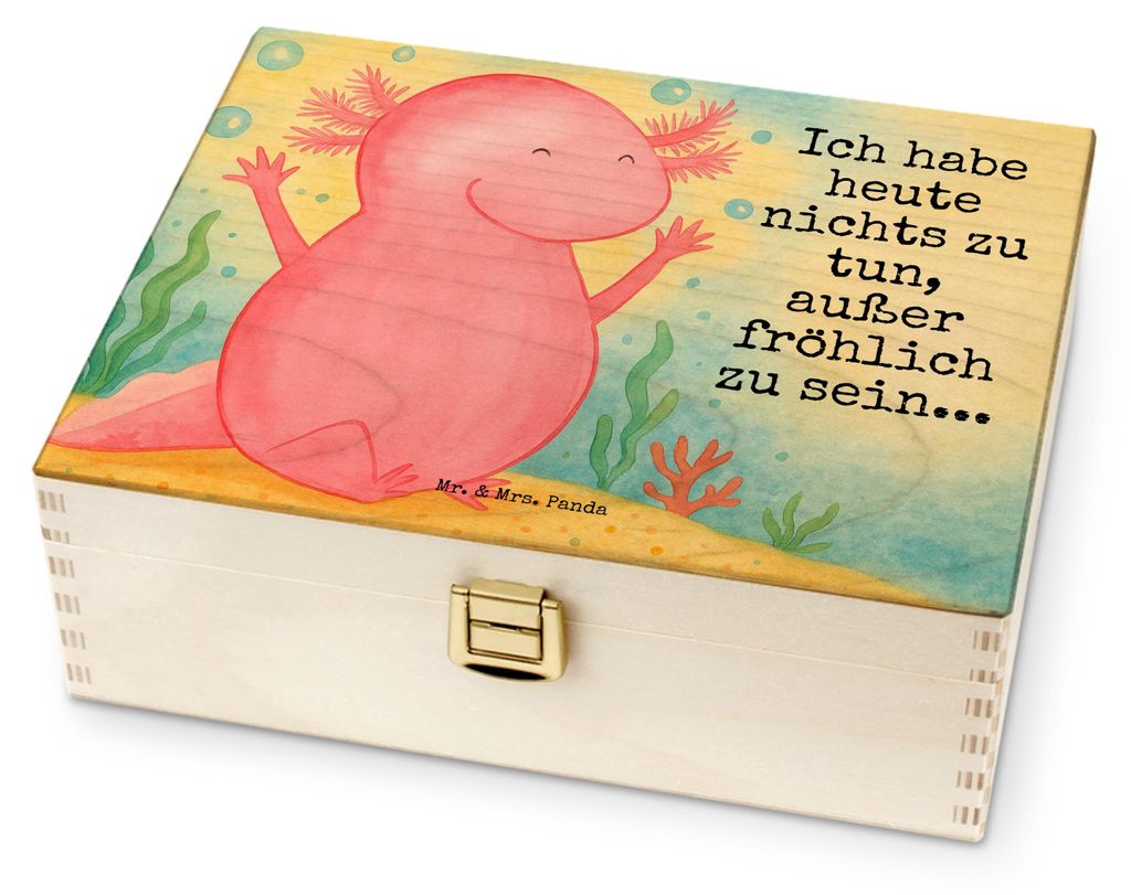 Mr. & Mrs. Panda Teedose Axolotl Hurra Design - Weiß - Geschenk, teebox holz, Lurch, Zufriedenheit, Freude, Tee Aufbewahrung, Box, Teekiste
