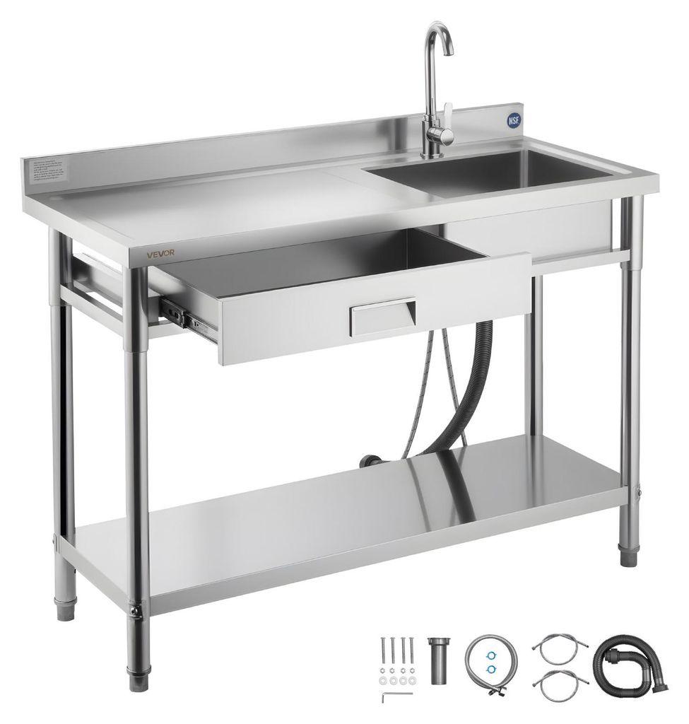 VEVOR Spoeltafel met spoelbak van roestvrij staal (120 x 50 Productafbeelding 