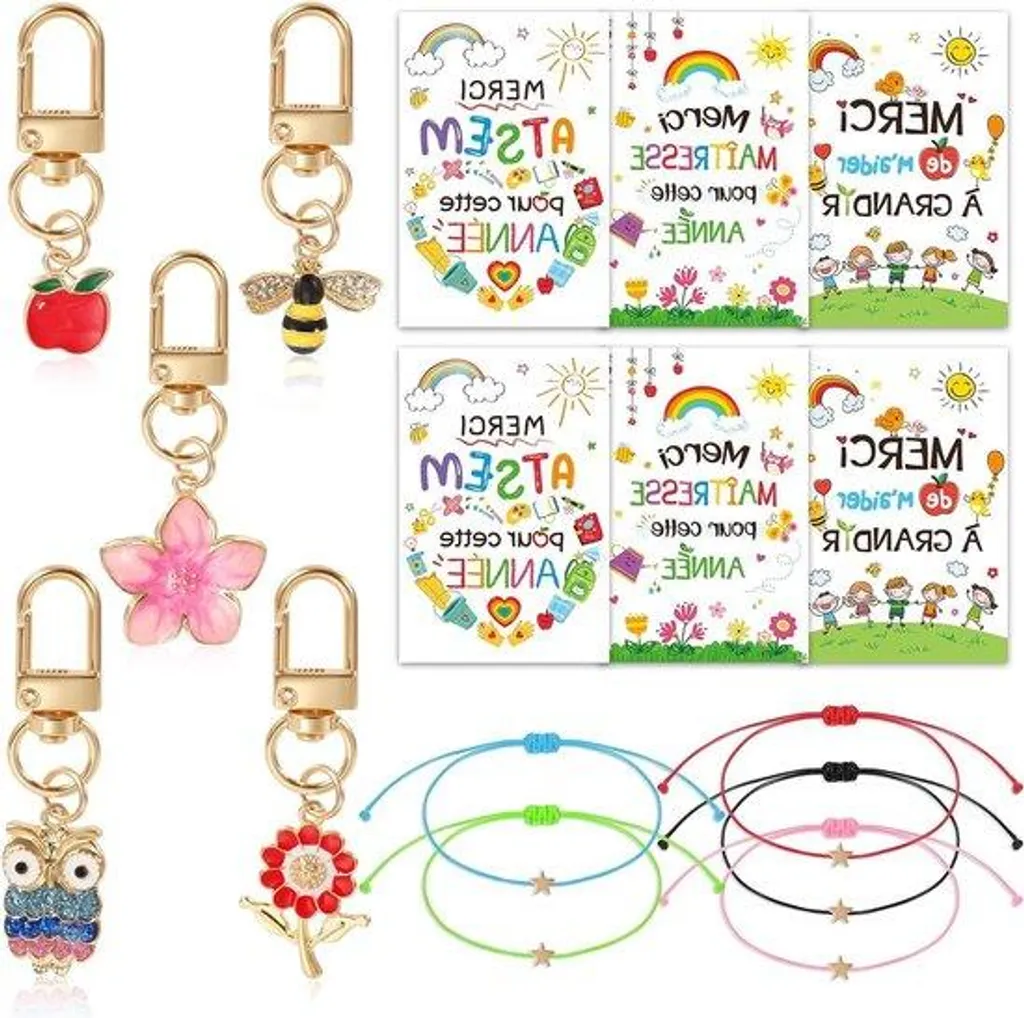 Coffret cadeau bracelet et porte-clés hibou pour écolier créatif