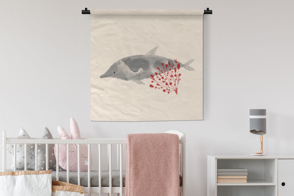 MuchoWow Wandteppich Wandbehang Tiere - Pflanzen - Meer - Aquarell 90x90 cm Tapisserie Dekoration Wandtuch - Wandaufhänger