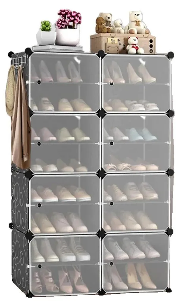 Meuble de rangement à chaussures 8 niveaux noir, idéal gain de place