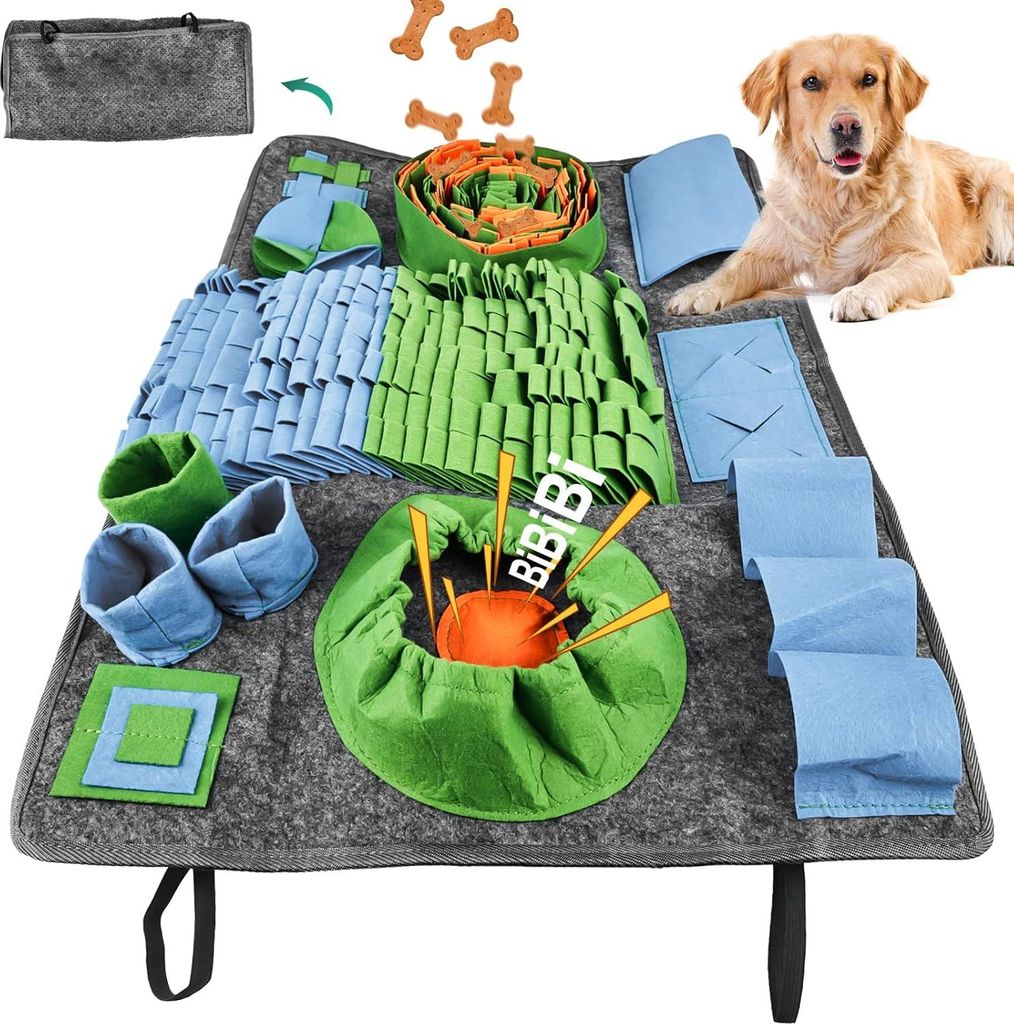 Schnüffelteppich für Hunde - Groß 75 x 50 cm - Rutschfeste Schnüffeldecke mit intelligentem Spielzeug