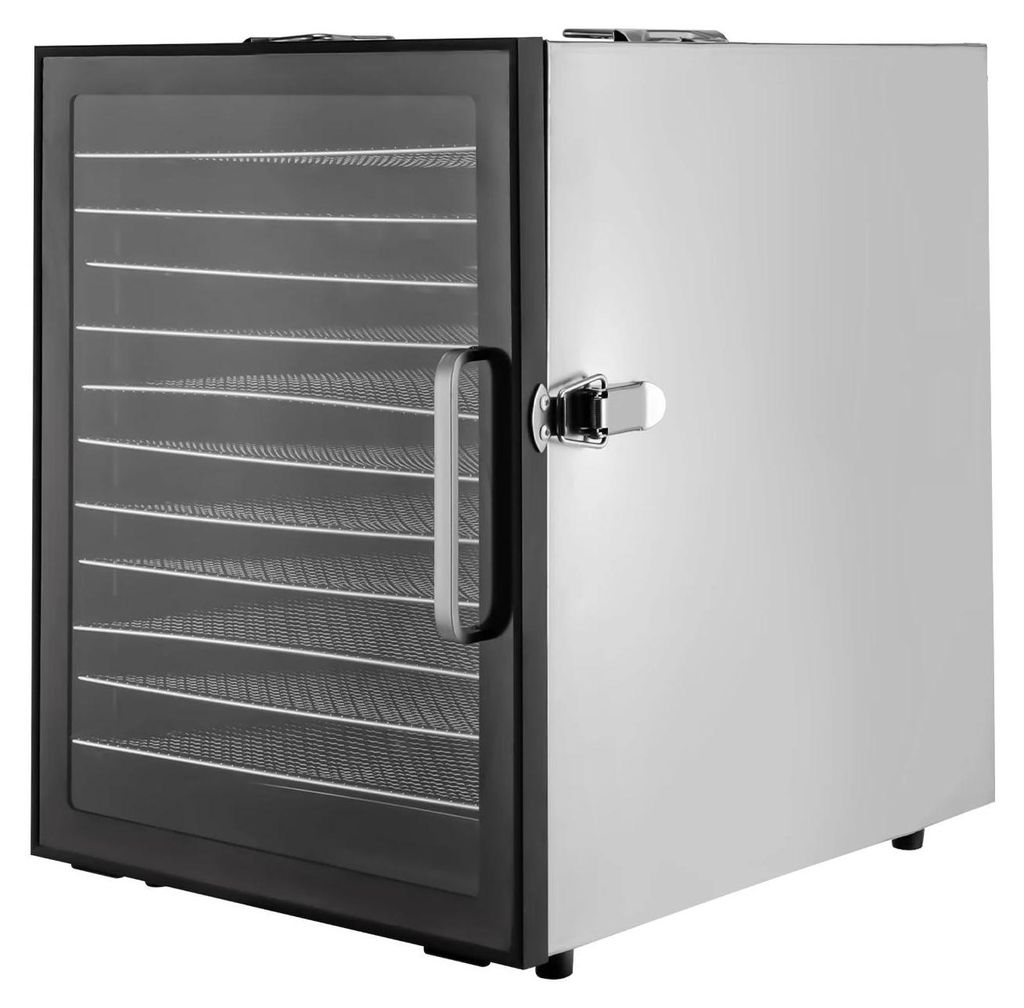 Dörrautomat - Elektrischer Lebensmitteltrockner - 800 W - 12 Edelstahl-Etagen - Einstellbare Temperatur 30–80 °C - Timer 0,5–24 h - 220 V 50 ...