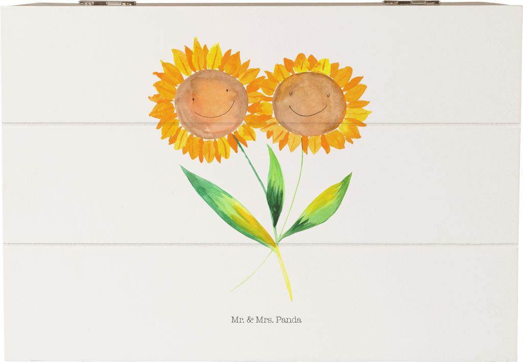 Mr. & Mrs. Panda Holzkiste Blume Sonnenblume 22 x 15 cm - Weiß - Geschenk, Lieblingsmensch, Sonnenblumen, Garten, mit Deckel, schatztruhe, Best Fr...