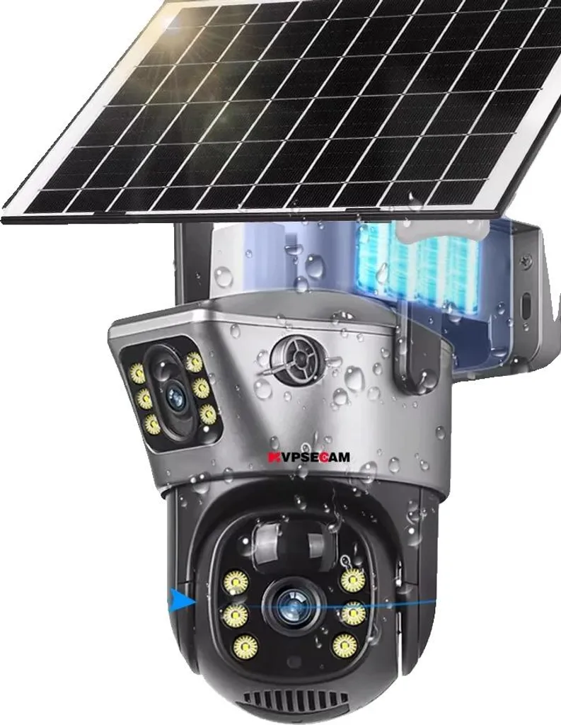 Caméra PTZ Solaire WIFI 8MP HD Double Objectif pour Sécurité Extérieure