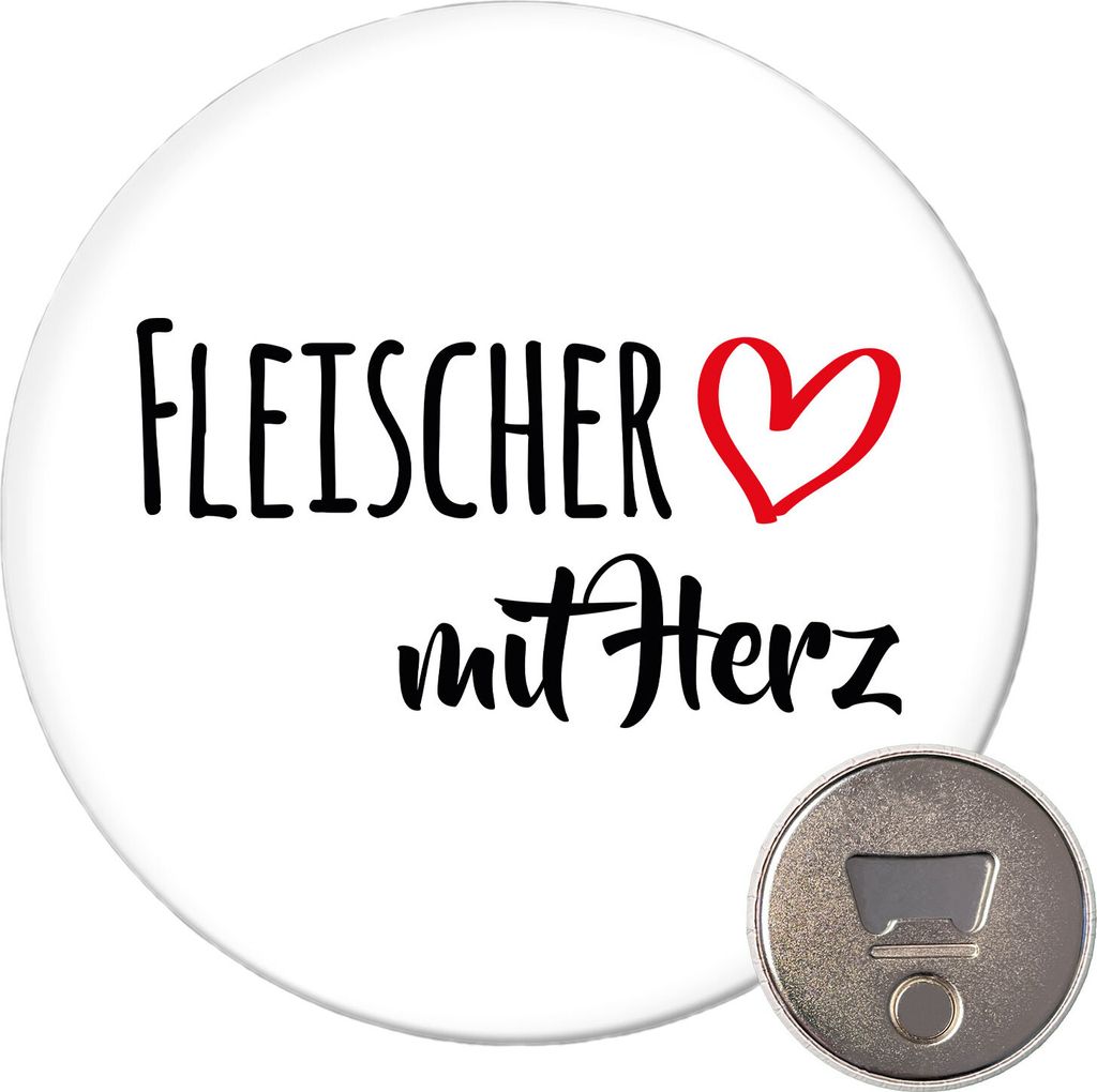 Huuraa Magnet Fleischer mit Herz 59mm Kühlschrankmagnet rund Flaschenöffner Geschenkidee