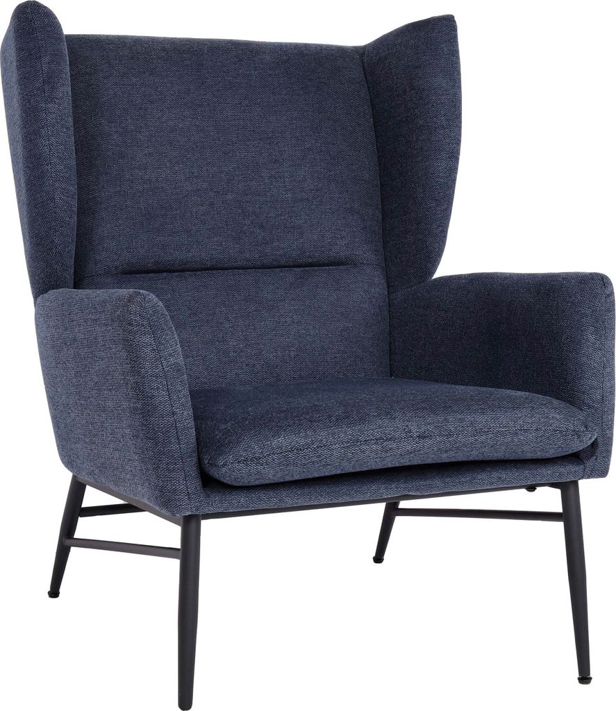 Lounge-Sessel HWC-L62, Ohrensessel Cocktailsessel Sessel Polstersessel, Stoff/Textil Metall blau