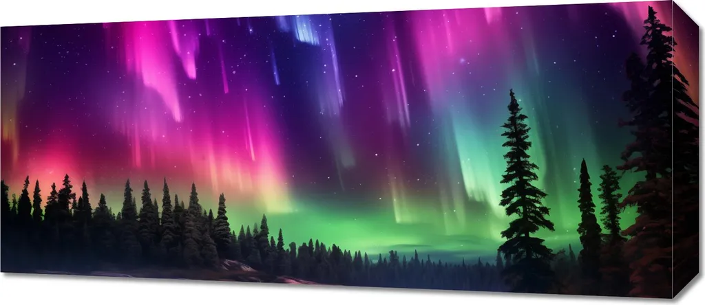 Quadro Aurora Boreale 70x30 cm Foresta | Stampa su Tela Moderna