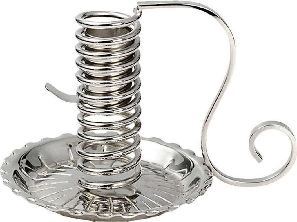 Spiral-Leuchter Messing Vernickelt H 12cm Handleuchter Kerze Ø 2-2,5cm Deko