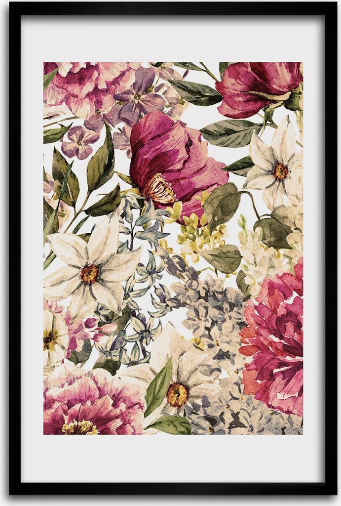 Bild - Bilderrahmen - 40 cm x 60 cm - MDF - Rahmen - Wandkunst - Blumenmuster