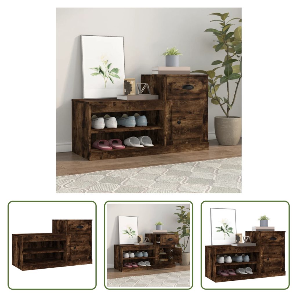 The Living Store Schuhschrank Räuchereiche 100x42x60 cm Holzwerkstoff