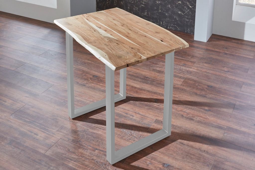 Bartisch Baumkante massiv Akazie natur 140 x 80 silber